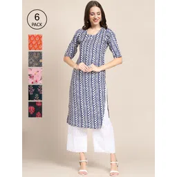 7threads KALINI Women Multicoloured Ethnic Motifs Printed Flared Sleeves Mirror Work Block Print Crepe Kurta-picture-20