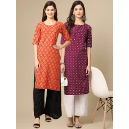 7threads KALINI Women Multicoloured Geometric Printed Block Print Handloom Crepe Kurta-picture-26