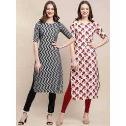 7threads KALINI Women Multicoloured Geometric Striped Flared Sleeves Gotta Patti Summer Sheers Crepe Kurta-picture-37
