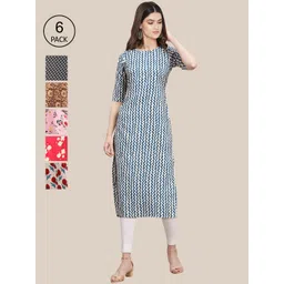 7threads KALINI Women Multicoloured Pack Of 6 Ethnic Motifs Printed Crepe Kurta-picture-36