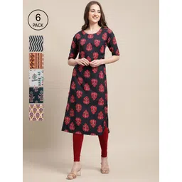 7threads KALINI Women Multicoloured Pack Of 6 Ethnic Motifs Printed Crepe Kurta-picture-39
