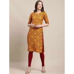 7threads KALINI Women Mustard Yellow & Red Ethnic Motifs Printed Crepe Kurta-picture-29