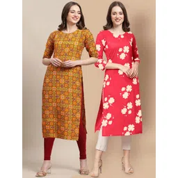 7threads KALINI Women Mustard Yellow & Red Floral Printed Crepe Kurta-picture-25