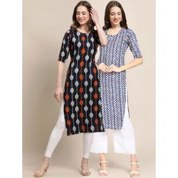 7threads KALINI Women Pack Of 2 Black & Blue Printed Crepe Straight Kurta-picture-28
