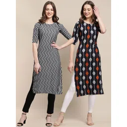 7threads KALINI Women Pack Of 2 Black & Grey Chevron Printed Crepe Kurta-picture-27