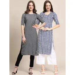 7threads KALINI Women Pack Of 2 Black & Grey Chevron Printed Summer Sheers Crepe Kurta-picture-27