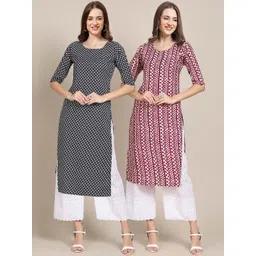 7threads KALINI Women Pack Of 2 Black & Maroon Paisley Printed Summer Sheers Crepe Kurta-picture-29