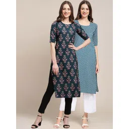 7threads KALINI Women Pack Of 2 Blue & Green Floral Printed Crepe Kurta-picture-36