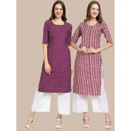 7threads KALINI Women Pack of 2 Burgundy & Maroon Printed Crepe Kurta-picture-14
