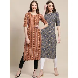 7threads KALINI Women Pack of 2 Floral Printed Summer Sheers Crepe Kurta-picture-38