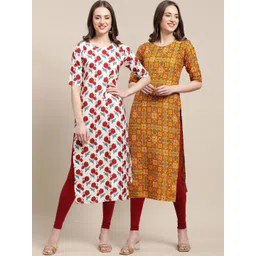 7threads KALINI Women Pack of 2 Geometric Printed Crepe Kurta-picture-37