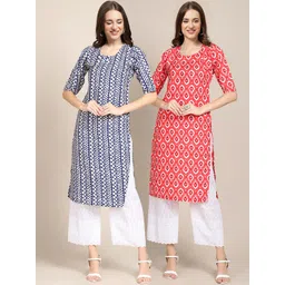 7threads KALINI Women Pack of 2 Geometric Printed Crepe Kurta-picture-23