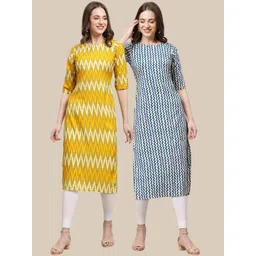 7threads KALINI Women Pack Of 2 Geometric Printed Crepe Kurtas-picture-16