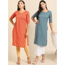 7threads KALINI Women Pack Of 2 Geometric Printed Crepe Kurtas-picture-18