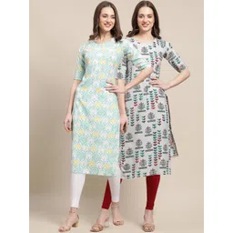 7threads KALINI Women Pack of 2 Grey & Blue Geometric Printed Summer Sheers Crepe Kurta-picture-20