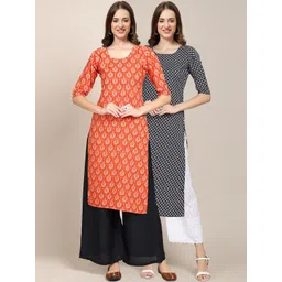 7threads KALINI Women Pack of 2 Orange & black Printed Crepe Kurta-picture-13