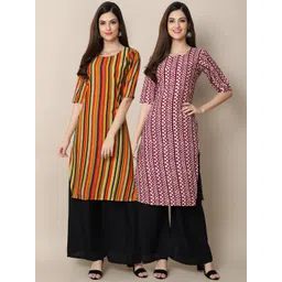 7threads KALINI Women Pack of 2 Orange & Maroon Printed Crepe Kurta-picture-42