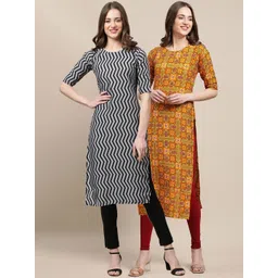 7threads KALINI Women Pack Of 2 Printed Block Print Summer Sheers Crepe Kurta-picture-10