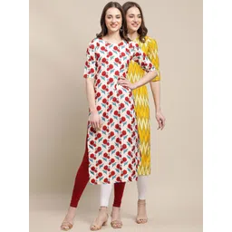 7threads KALINI Women Pack Of 2 Red & Yellow Geometric Printed Crepe Kurta-picture-38