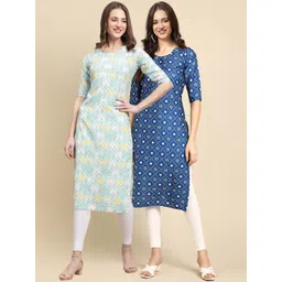 7threads KALINI Women Pack Of 2 White & Blue Ethnic Motifs Printed Crepe Kurta-picture-22