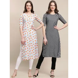 7threads KALINI Women Pack Of 2 White & Grey Geometric Printed Crepe Kurta-picture-37
