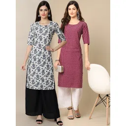 7threads KALINI Women Pack Of 2 White & Maroon Floral Printed Crepe Kurta-picture-22