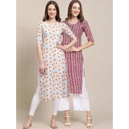7threads KALINI Women Pack of 2 White & Maroon Printed Crepe Kurta-picture-23