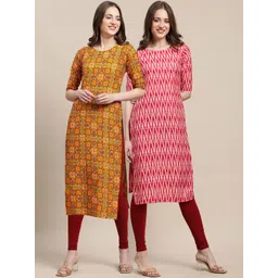 7threads KALINI Women Pack Of 2 Yellow & Red Ethnic Motifs Printed Crepe Kurta-picture-14