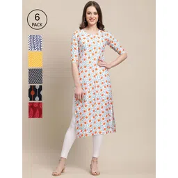 7threads KALINI Women Pack of 5 Ethnic Motifs Printed Crepe Kurta-picture-29