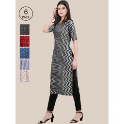 7threads KALINI Women Pack Of 6 Black & Red Printed Crepe Kurta-picture-31