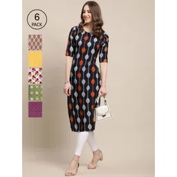 7threads KALINI Women Pack of 6 Block Print Crepe Kurta-picture-14