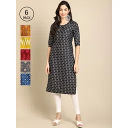 7threads KALINI Women Pack of 6 Digital Printed Crepe Straight Kurtas-picture-29