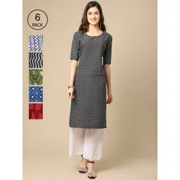 7threads KALINI Women Pack of 6 Digital Printed Crepe Straight Kurtas-picture-32