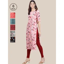 7threads KALINI Women Pack of 6 Digital Printed Crepe Straight Kurtas-picture-38