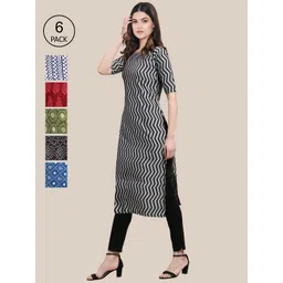 7threads KALINI Women Pack of 6 Digital Printed Crepe Straight Kurtas-picture-30