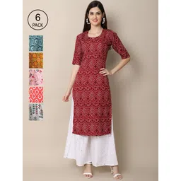 7threads KALINI Women Pack of 6  Digital Printed Crepe Straight Kurtas-picture-28