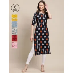7threads KALINI Women Pack of 6 Digital Printed Crepe Straight Kurtas-picture-17