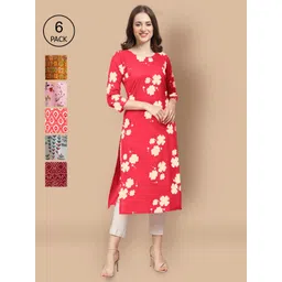 7threads KALINI Women Pack Of 6 Ethnic Motifs Printed Crepe Kurta-picture-29