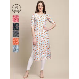 7threads KALINI Women Pack of 6 Ethnic Motifs Printed Crepe Kurta-picture-11