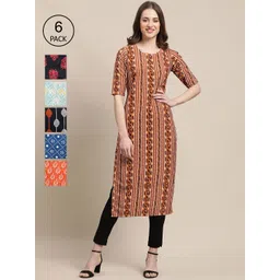 7threads KALINI Women Pack of 6 Ethnic Motifs Printed Crepe Kurta-picture-19