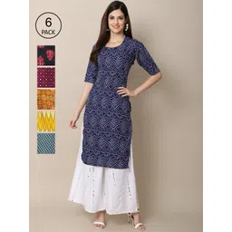 7threads KALINI Women Pack Of 6 Ethnic Motifs Printed Crepe Kurta-picture-34