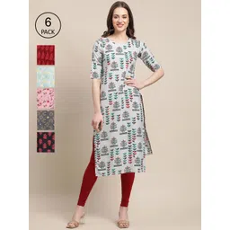 7threads KALINI Women Pack Of 6 Ethnic Motifs Printed Crepe Kurta-picture-10