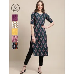 7threads KALINI Women Pack Of 6 Floral Printed Crepe Kurta-picture-38