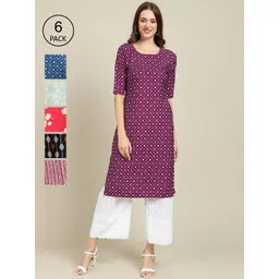 7threads KALINI Women Pack of 6 Floral Printed Crepe Kurta-picture-34