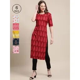 7threads KALINI Women Pack of 6 Floral Printed Summer Sheers Crepe Kurtas-picture-12