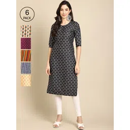 7threads KALINI Women Pack Of 6 Geometric Printed Crepe Kurta-picture-37