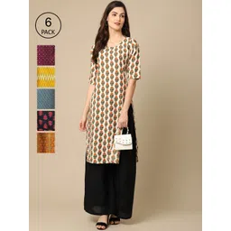 7threads KALINI Women Pack of 6 Geometric Printed Crepe Kurta-picture-22