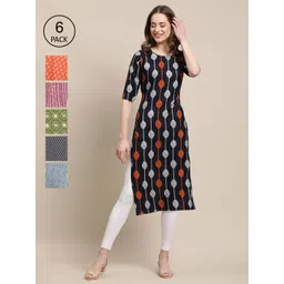 7threads KALINI Women Pack of 6 Geometric Printed Summer Sheers Crepe Kurta-picture-35