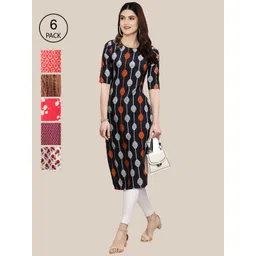 7threads KALINI Women Pack of 6 Geometric Printed Thread Work Crepe Kurta-picture-18