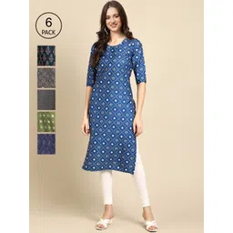 7threads KALINI Women Pack Of 6 Geometric Printed Thread Work Summer Sheers Crepe Kurta-picture-25